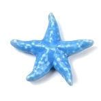 Handmade Porcelain Beads, Starfish, Bright Glazed Porcelain, Sky Blue, 39.5~40x41.5~2x10~10.5mm, Hole: 2mm(PORC-Z007-08A)