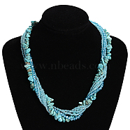 Synthetic Turquoise  Multi-strand Necklaces, with Glass Beads and Lobster Clasps, 17.71 inch~18.11 inch(NJEW-L143-01)