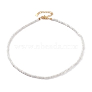 Round Glass Seed Beaded Necklaces, with Brass Crimp Beads and 304 Stainless Steel Lobster Claw Clasps, Golden, White, 14-5/8 inch(37cm)(NJEW-JN03207-03)
