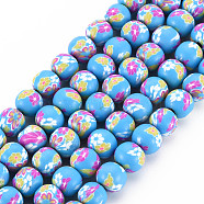 Handmade Polymer Clay Beads Strands, Round, Deep Sky Blue, 8~9x8mm, Hole: 1.8mm, about 40pcs/strand, 12.80 inch~12.99 inch(32.5~33cm)(CLAY-N008-055-08)
