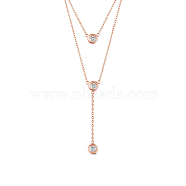 SHEGRACE 925 Sterling Silver Double Layered Necklace, with Three Round AAA Cubic Zirconia Pendants, Rose Gold, 17.7 inch(45cm)(JN635B)
