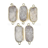 Electroplate Natural Druzy Quartz Crystal Links connectors, with Brass Findings, Oval, Golden, 37~40x15~18x5~10mm, Hole: 3mm(G-K189-02G)