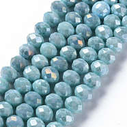 Opaque Baking Painted Glass Beads Strands, Faceted, Flat Round, Dark Turquoise, 10x8mm, Hole: 1.5mm, about 63pcs/strand, 21.06 inch~21.26 inch(53.5~54cm)(X-EGLA-N006-006E)
