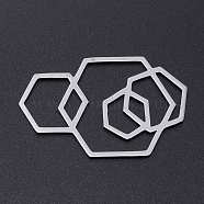 201 Stainless Steel Filigree Joiners Links, Hexagon, Stainless Steel Color, 40x25x1mm(STAS-N090-JN794-1)