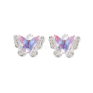 Rack Plating Alloy Pendants, with Rhinestone and Resin, Butterfly, Royal Blue, 14x17x5mm, Hole: 2mm(FIND-C062-04S-05)