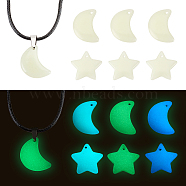 AHADERMAKER 12Pcs 6 Styles Synthetic Luminous Stone Pendants, Moon & Star Charms, Moon: 20x15x4.5mm, Star: 17x18x4.5mm, Hole: 1.2mm, 2pcs/style(G-GA0001-64A)