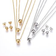 304 Stainless Steel Jewelry Sets, Tiered Necklaces and Ear Studs, Golden & Stainless Steel Color, 14.57 inch(37cm), 17x6mm, Pin: 0.8mm(SJEW-H148-03)