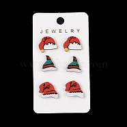 Christmas Theme Stud Earrings Set, With Wood and Steel Needle, Platinum, Mixed Color, 14~15x13~17mm(EJEW-U016-05P-02)