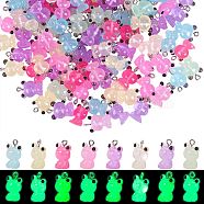 60Pcs Luminous Transparent Resin Pendants, 3D Frog Charms, Glow in Dark, with Stainless Steel Color Plated 304 Stainless Steel Loops, Mixed Color, 17x12.5x10mm, Hole: 1.8mm(RESI-SZ0002-04)