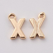 Brass Charms, Letter, Real 18K Gold Plated, Letter.X, 8.5x5.5x1.5mm, Hole: 0.8mm(X-KK-S350-167X-G)