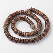Natural Coconut Rondelle Bead Strands, Coconut Brown, 8x2.5~5mm, Hole: 1mm, about 107pcs/strand, 16.1 inch(COCB-O001-02)