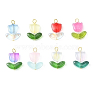Glass Pendants, with Golden Iron Findings, Flower Charm, Mixed Color, 19~20x14x5~5.5mm, Hole: 2.2~2.4mm(PALLOY-TA00059-03)