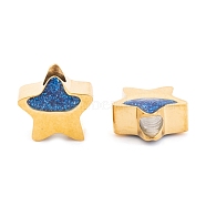 Ion Plating(IP) 304 Stainless Steel Beads, with Enamel, Real 18K Gold Plated, Star, Dodger Blue, 7.5x7.5x3.5mm, Hole: 2mm(STAS-O007-06G)