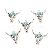 Synthetic Turquoise Pendants, with Alloy Findings, Cattle Head Charms, Antique Silver, 31.5x36x9mm, Hole: 3mm(FIND-TADZ0001-03AS)