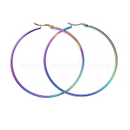 304 Stainless Steel Big Hoop Earrings, Hypoallergenic Earrings, Ring Shape, Rainbow Color, 65x2mm, 12 Gauge, Pin: 0.7x1mm(EJEW-G260-02G-M)