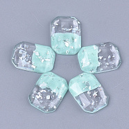 Two Tone Resin Cabochons, with Shell Chip, Faceted, Rectangle Octagon, Aquamarine & Clear, 18x13x3.5~4mm(X-CRES-T014-06D)