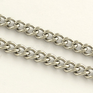304 Stainless Steel Curb Chains, with Spool, Unwelded Twisted Chains, Stainless Steel Color, 6x4.5x1.2mm, about 82.02 Feet(25m)/roll(CHS-R009-01)