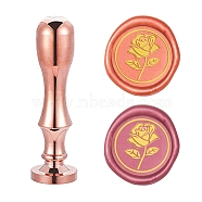 DIY Scrapbook, Brass Wax Seal Stamp Flat Round Head and Handle, Rose Gold, Flower Pattern, 25mm(AJEW-WH0147-044)