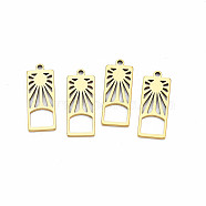 Ion Plating(IP) 201 Stainless Steel Pendants, Rectangle with Sun, Nickel Free, Real 18K Gold Plated, 27.5x10.5x1.5mm, Hole: 1.8mm(X-STAS-T063-171G)