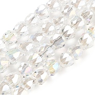 Electroplate Glass Beads Strands, Faceted, Bell, Clear, 4x3.5~4mm, Hole: 1mm, about 98pcs/strand, 13.70''(34.8cm)(EGLA-D030-T4mm-B02)