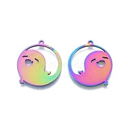 Ion Plating(IP) 201 Stainless Steel Pendant, Flat Round with Ghost, Rainbow Color, 27.5x25x1.5mm, Hole: 1.4mm(STAS-B027-14MC)