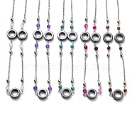 304 Stainless Steel Beaded Necklaces, with Cable Chains,  Non-magnetic Synthetic Hematite Beads and Natural & Synthetic Gemstone Round Beads, Stainless Steel Color, 18.1 inch(46cm)(NJEW-H210-B-P)