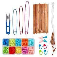 DIY Knit Kit, with Plastic DIY Weaving Tool Knitting Needle Caps & Stitch Needle Clip, Aluminum Stitch Holder, Iron Scissors, Circular Knitting Needles, Bamboo Knitting Needles Set, Mixed Color, 200x30mm(DIY-NB0003-35)