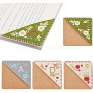 Olycraft 4Pcs 4 Style Felt & Kraft Paper Embroidery Corner Bookmarks, Seasonal Theme Hand Embroidered Flower Bookmark, Triangle Corner Page Marker, for Book Reading Lovers Teachers, Square, Mixed Color, 96x96x2mm, Inner Diameter: 115x58mm, 1pc/style(FIND-OC0002-34)