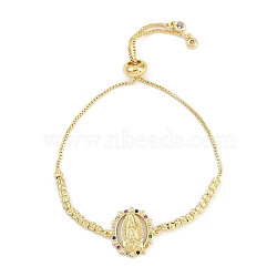 Virgin Mary Theme Brass Micro Pave Cubic Zirconia Slider Bracelets for Women, Long-Lasting Plated, Real 18K Gold Plated, Oval, Inner Diameter: 2-1/8 inch(5.5cm), link: 14~24x27~21x2~3mm(BJEW-U013-02G-03)