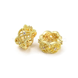 Brass Micro Pave Cubic Zirconia Beads, Long-Lasting Plated, Lead Free & Cadmium Free, Hollow Flower, Golden, 11x6mm, Hole: 6.8mm(KK-H452-13G)