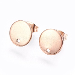 Ion Plating(IP) 304 Stainless Steel Stud Earring Findings, with Flat Plate, Flat Round, Rose Gold, 10x1mm, 12mm, pin: 0.8mm(STAS-G178-01RG-10mm)