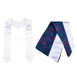 1Pc Polyester Graduation Gown Hood, Academic Dress Collar, Triangle with Flower Pattern, with 1Pc Sublimation Blank Satin Graduation Stole, White, 800x280x0.2mm(AJEW-FH0003-25A)