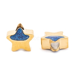 Ion Plating(IP) 304 Stainless Steel Beads, with Enamel, Real 18K Gold Plated, Star, Dodger Blue, 7.5x7.5x3.5mm, Hole: 2mm(STAS-O007-06G)