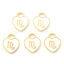 Light Gold Plated Alloy Enamel Pendants, Constellations, White Heart, Scorpio, 14x12x1.8mm, Hole: 4mm(ENAM-R136-30-09)