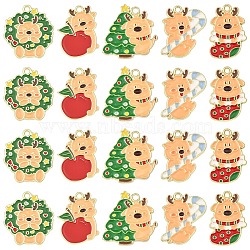10Pcs 5 Styles Christmas Deer Theme Alloy Enamel Pendants, Golden, Mixed Color, 25~26.5x17.5~25x1.5mm, Hole: 2mm, 2pcs/style(ENAM-YW0006-49)