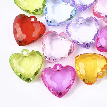 Transparent Acrylic Pendants, Faceted, Heart, Mixed Color, 28.5x27x13.5mm, Hole: 2.5mm, about 96pcs/500g