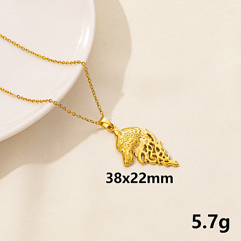 304 Stainless Steel Wolf Pendant Necklace, Cable Chain Necklaces