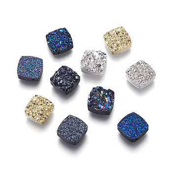 Imitation Druzy Gemstone Resin Beads, Square, Mixed Color, 10x10x3~4.5mm, Hole: 1.2mm