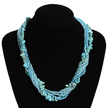Synthetic Turquoise  Multi-strand Necklaces, with Glass Beads and Lobster Clasps, 17.71 inch~18.11 inch