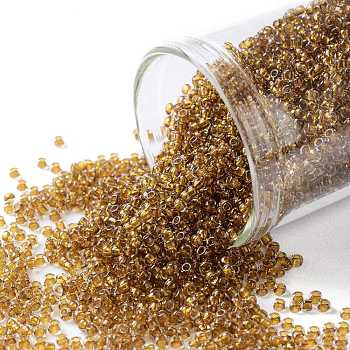 TOHO Round Seed Beads, Japanese Seed Beads, (2156) Inside Color Crystal/Golden Amber, 15/0, 1.5mm, Hole: 0.7mm, about 3000pcs/10g