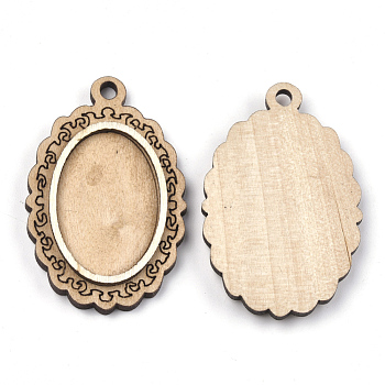 Wooden Pendant Cabochon Settings, Pendant Base, Oval, Bisque, Tray: 30x20mm, 48.5x32x5mm, Hole: 3mm
