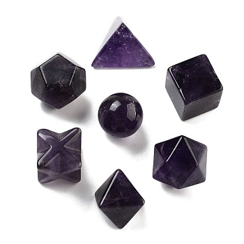 7Pcs Natural Amethyst Beads, No Hole/Undrilled, Round & Cube & Merkaba Star, Mixed Shapes, 15~22x15~22x15~21mm