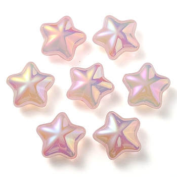 UV Plating Rainbow Iridescent Imitation Jelly Acrylic Beads, Star, Pink, 19x20x9mm, Hole: 2mm