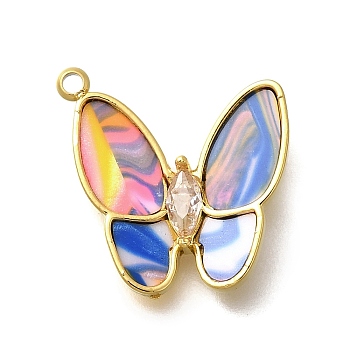 304 Stainless Steel with Cubic Zirconia and Shell Charms, Butterfly, Blue, 17x15.5x2.5mm, Hole: 1.4mm