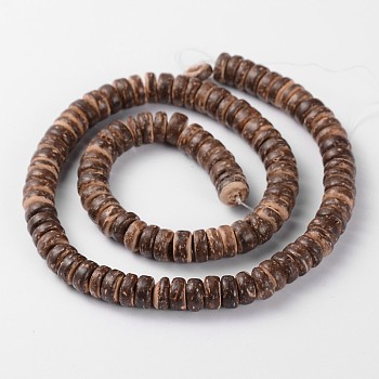 Natural Coconut Rondelle Bead Strands, Coconut Brown, 8x2.5~5mm, Hole: 1mm, about 107pcs/strand, 16.1 inch