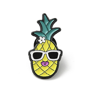Cool Enamel Pins, Black Alloy Brooch for Backpack Clothes, Pineapple, 29x15x1.5mm