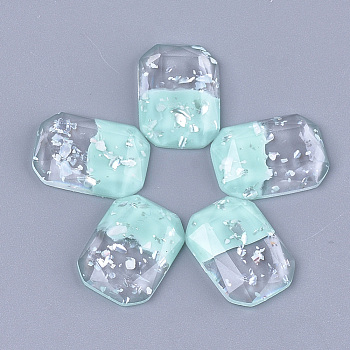 Two Tone Resin Cabochons, with Shell Chip, Faceted, Rectangle Octagon, Aquamarine & Clear, 18x13x3.5~4mm