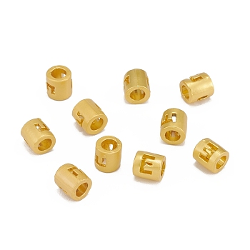 Alloy Hollow Pendant Beads, Barrel with Letter, Matte Gold Color, Letter.E, 6.5x5mm, Hole: 3.5mm