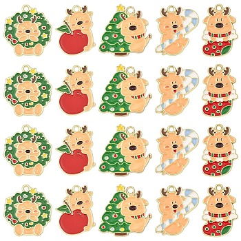 10Pcs 5 Styles Christmas Deer Theme Alloy Enamel Pendants, Golden, Mixed Color, 25~26.5x17.5~25x1.5mm, Hole: 2mm, 2pcs/style