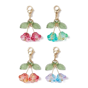 4Pcs 4 Styles Flower Glass & Acrylic Pendant Decorations, Lobster Claw Clasps Charms, for Bag Key Ornaments, Mixed Color, 30mm, 1pc/style